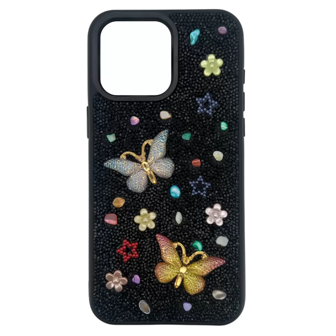 iPhone 16 Plus Butterfly and Diamond Bling Case Black